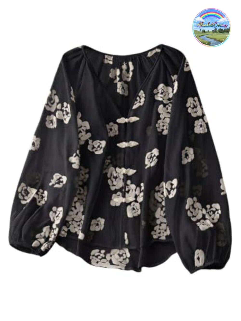 Women's Boho Peasant Blouse Long Sleeve Floral Embroidered Tie Front Top